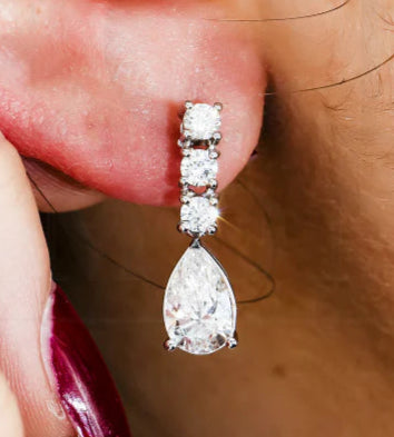 Lidia 3 Carats Pear & Round Lab Grown Diamond Drop Earrings in 18K White Gold Wear
