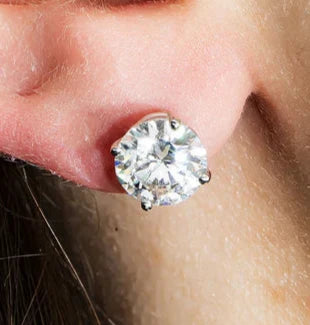 Lilia 4 Carats Solitaire Round Diamond Stud Earrings in 14K White Gold IGI Wear