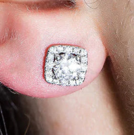 Lillias 1 Carats Lab Grown Square Shape Round Cut Cluster Diamond Stud Earrings in 18K White Gold Wear