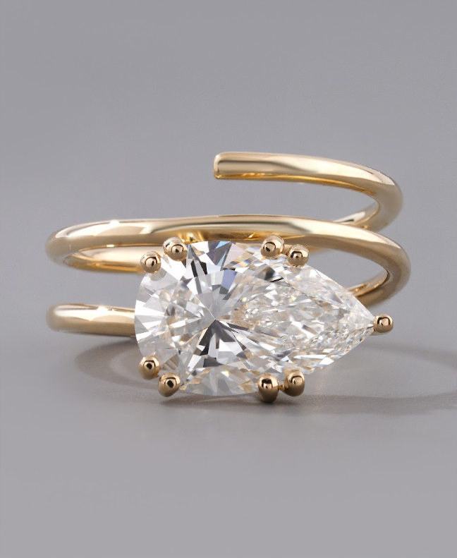 Limna 3 Carat Pear Cut Lab Grown Diamond Spiral Engagement Ring Front