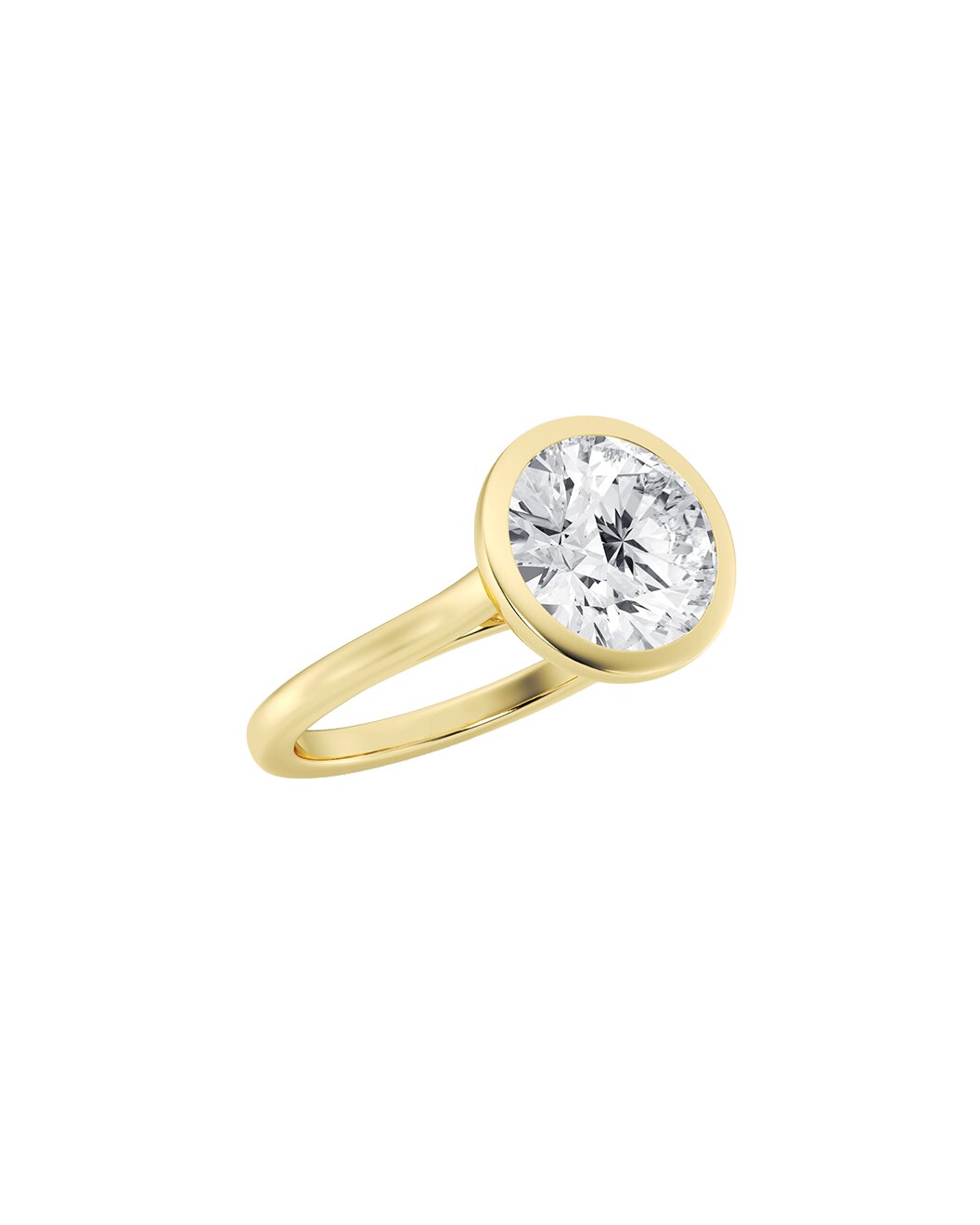 Linden 5 Carat Faceted Round Cut Lab Grown Diamond Engagement Ring in 14k Yellow Gold Side View