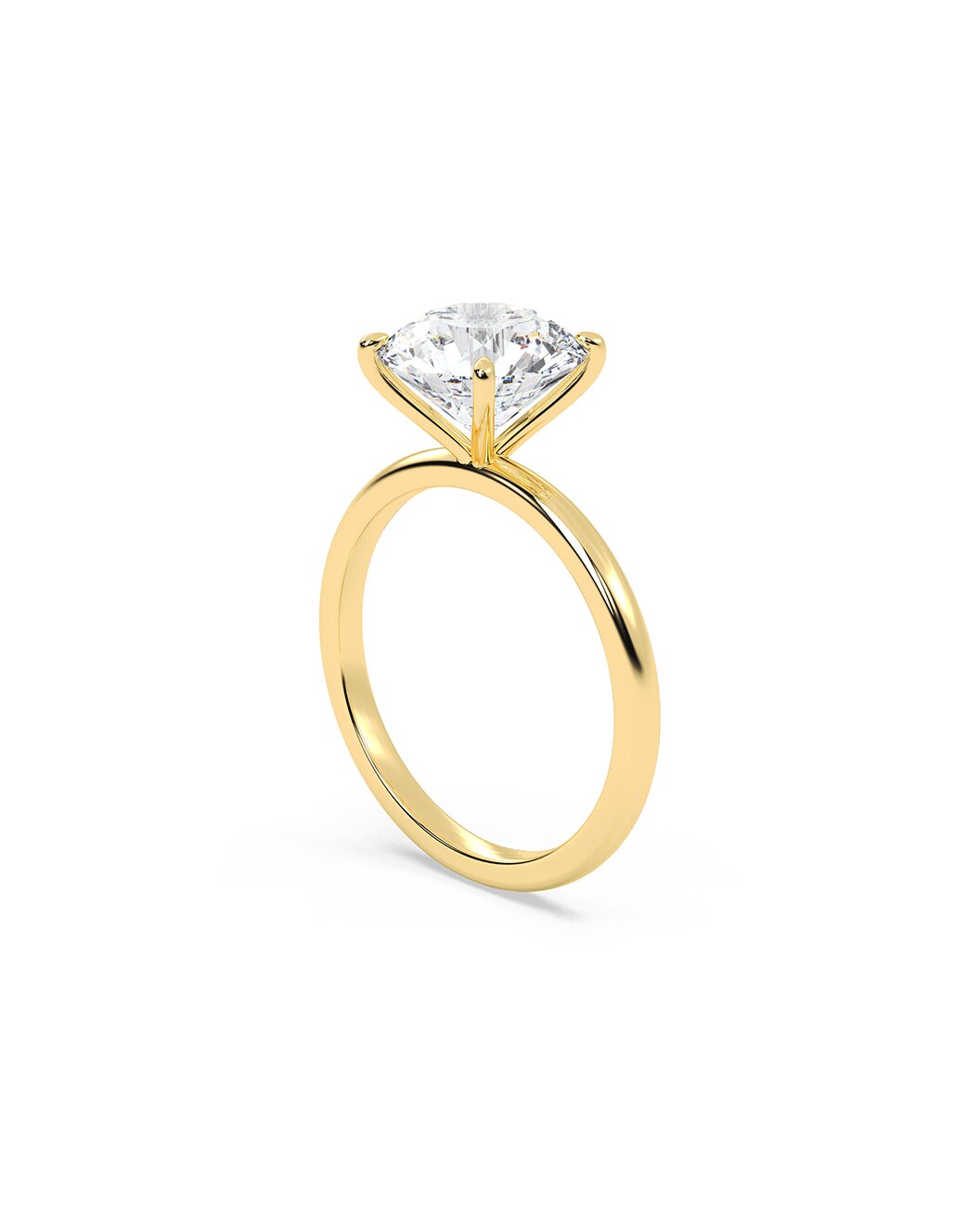 Gold ring with a large diamond on a white background