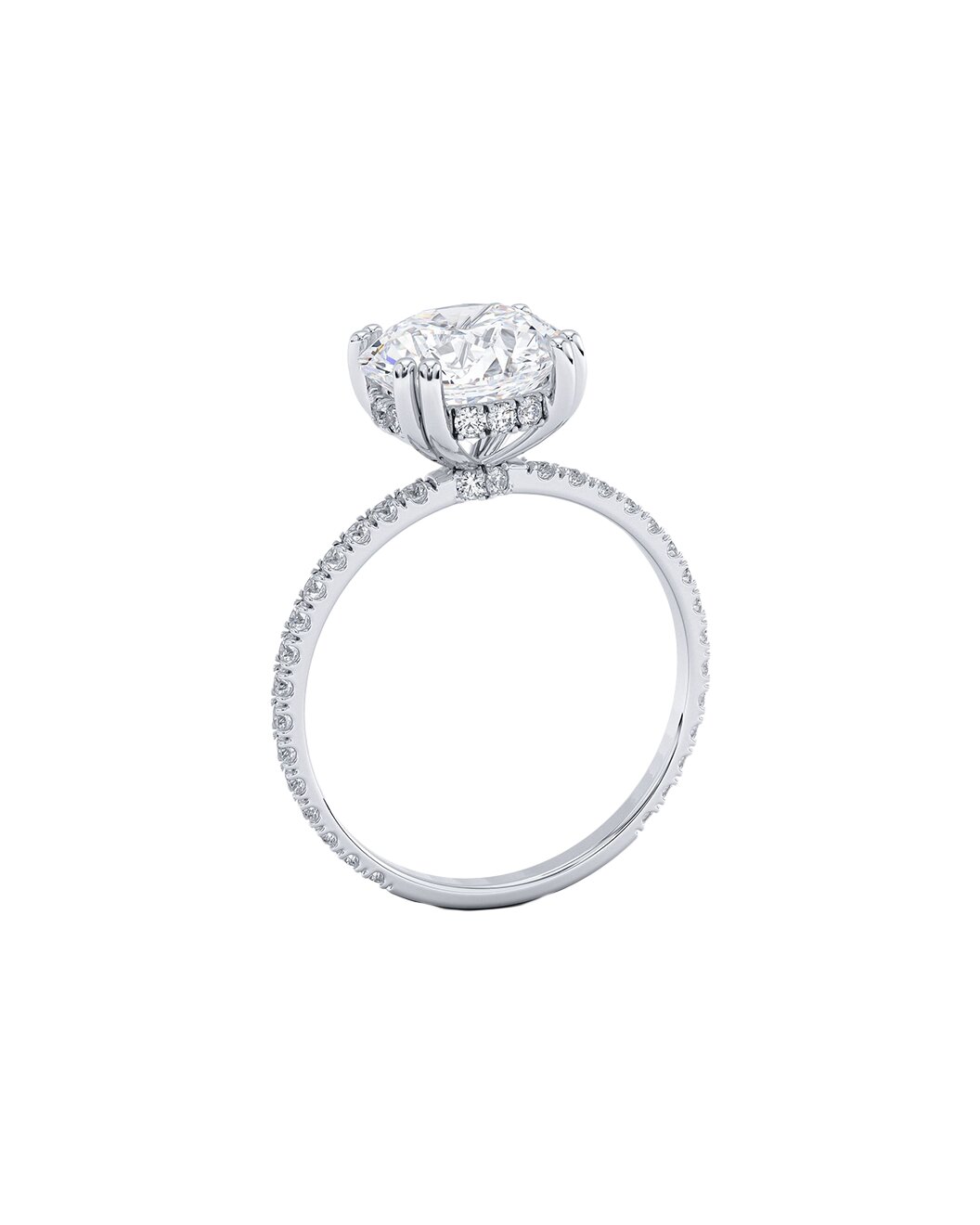 Diamond ring with a round-shaped center stone on a white background