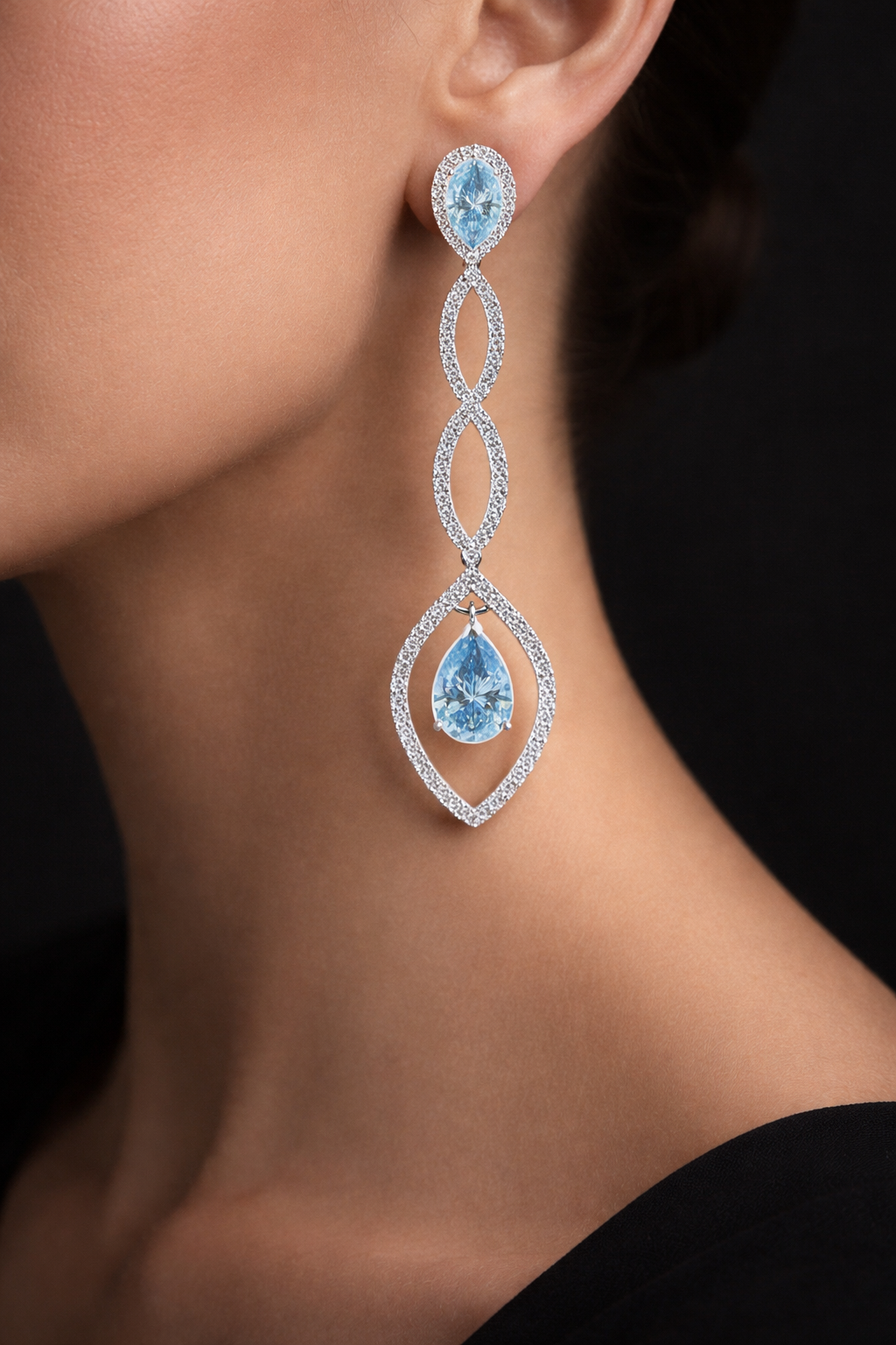 Lluvia 6 Carats Pear Cut Lab Grown Fancy Vivid Blue Diamond Drop Earrings in 18K White Gold