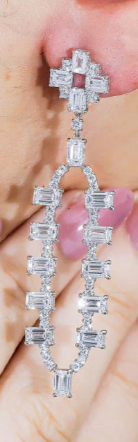 Loise 10 Carats Emerald Cut Geometric Lab Grown Diamond Drop Earrings in 18K White Gold Wear