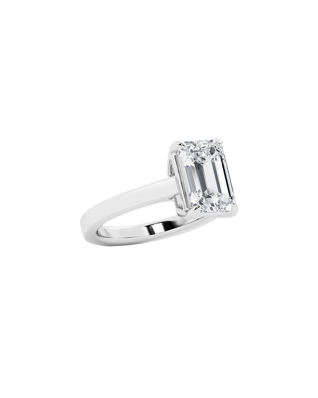 Lore 5 Carat Faceted Emerald Cut Lab Grown Diamond Engagement Ring Angle