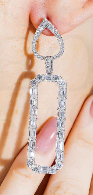 Louvenia 9 Carats Emerald Rectangular Lab Grown Diamond Drop Earrings in 18K White Gold Wear