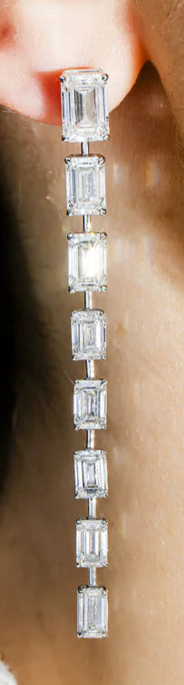 Luan 14 Carats Emerald Cut Lab Grown Diamond Graduated Drop Earrings in 14K White Gold Wear