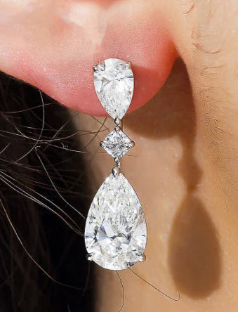 Luane 11 Carats Rose Bud Pear Cut Lab Grown Diamond Drop Earrings in 18K White Gold Wear