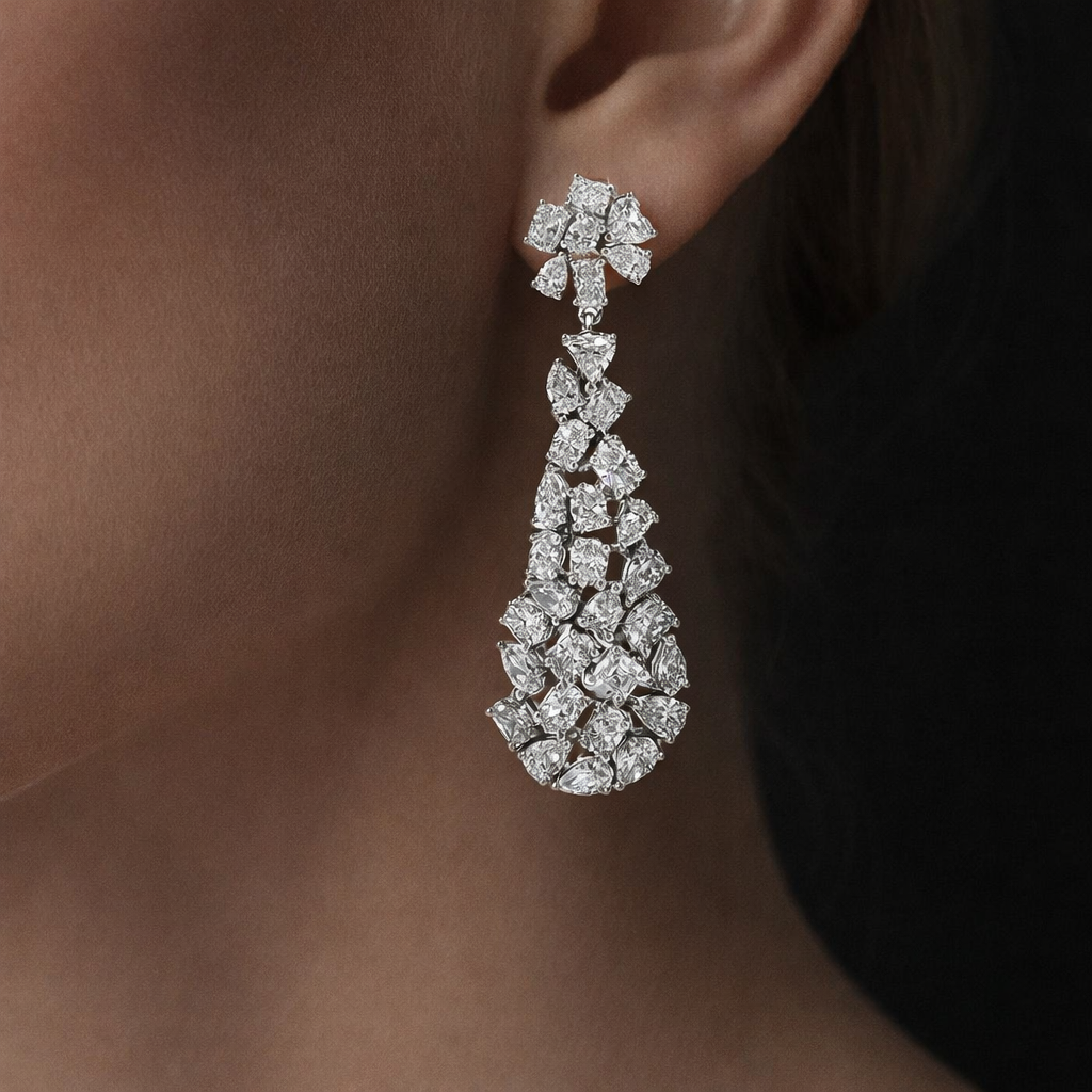 Luci 9 Carats Multi Cut Lab Grown Diamond Drop Earrings in 14K White Gold (1 of 3 matching set)