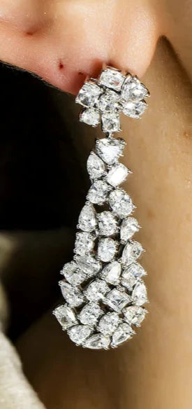 Luci 9 Carats Multi Cut Lab Grown Diamond Drop Earrings in 14K White Gold (1 of 3 matching set) Wear