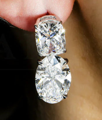 Lumi 17 Carats Cushion & Oval Cut Lab Grown Diamond Drop Earrings in 14K White Gold Wear