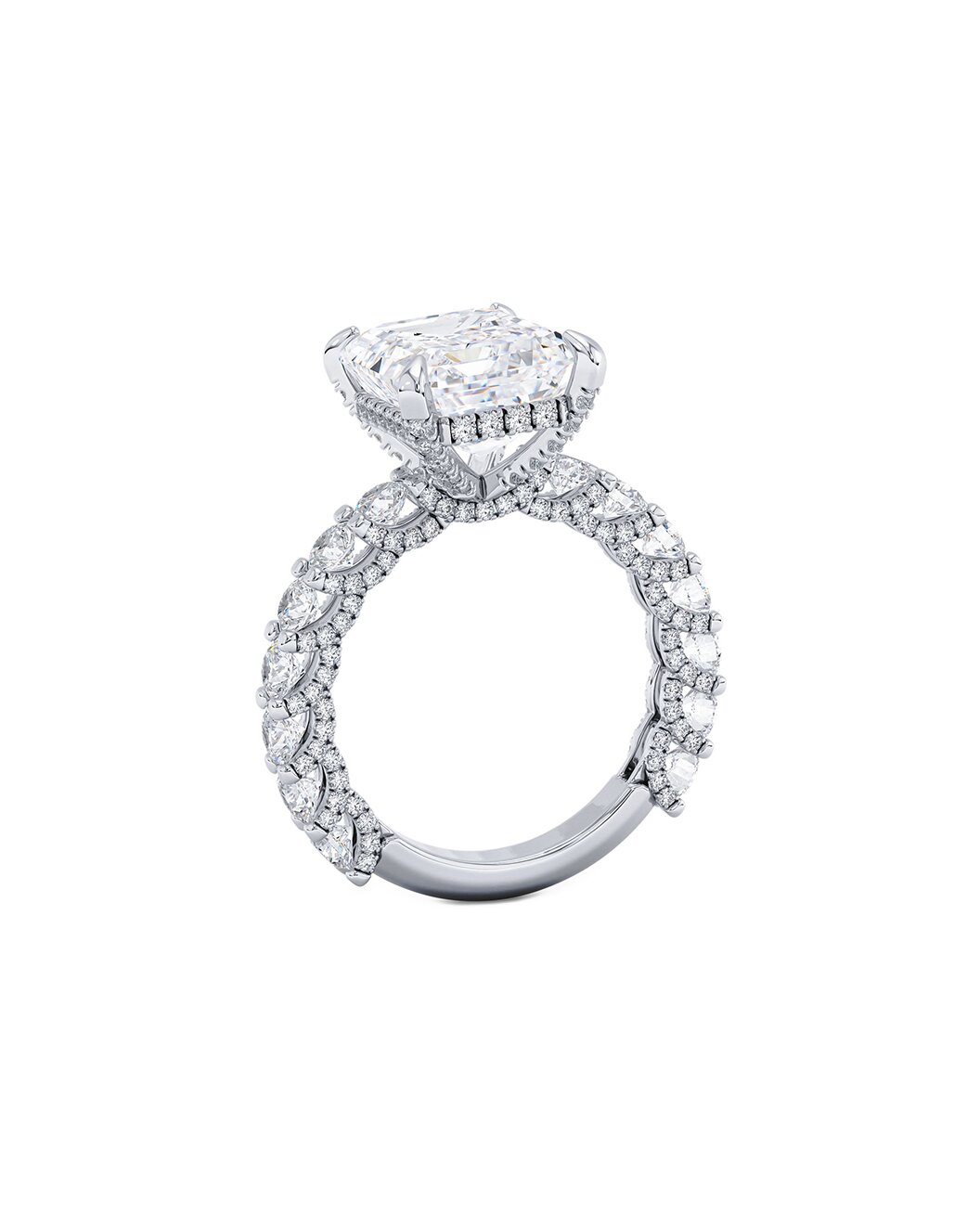 Lunivae 5 Carat Emerald Cut Lab Grown Diamond Engagement Ring in 14k White Gold Side View