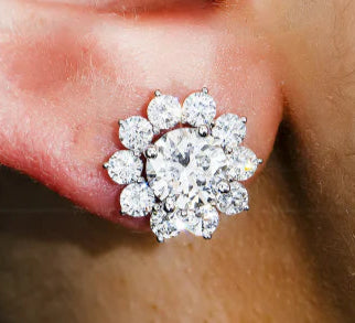 Lux 4 Carats Sun Lab Grown Round Diamond Stud Earrings in 18K White Gold IGI Wear