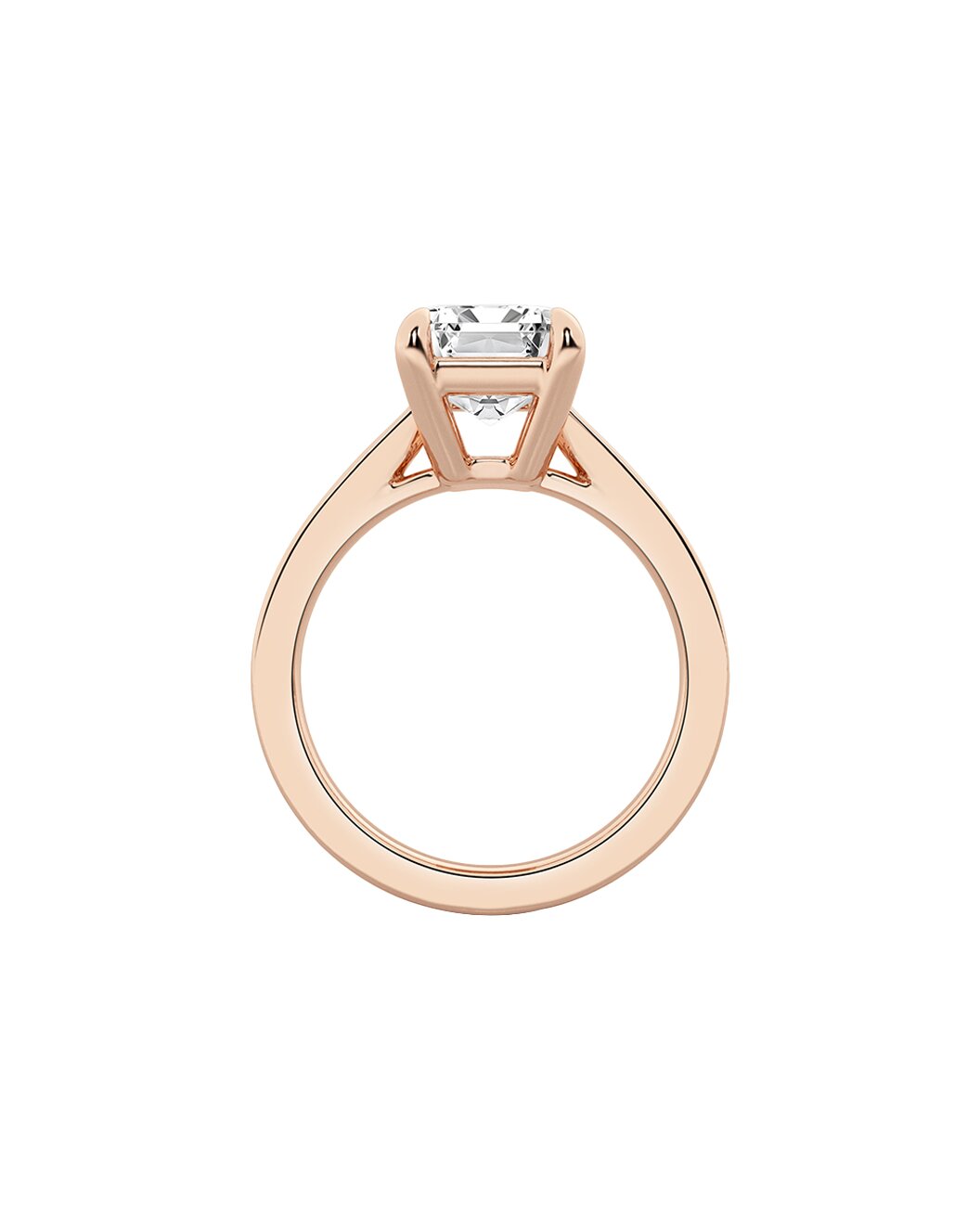 Rose gold ring with a diamond on a white background