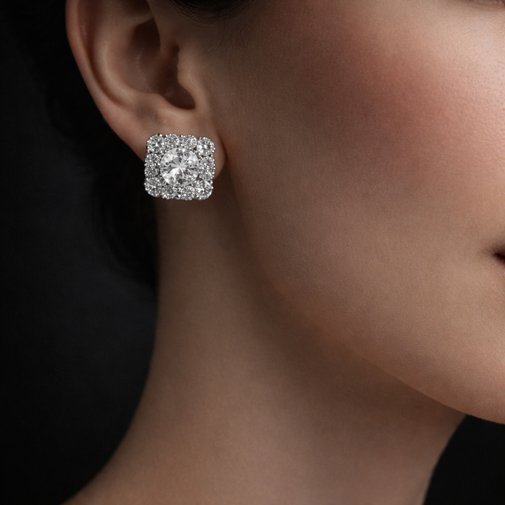 Lyndie 1 Carats Lab Grown Clover Cluster Round Diamond Stud Earrings in 18K White Gold
