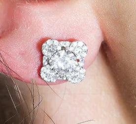 Lyndie 1 Carats Lab Grown Clover Cluster Round Diamond Stud Earrings in 18K White Gold Wear