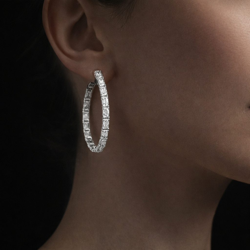 Lyndsie 7 Carats Lab Grown Pear Cut Diamond Inside Out Hoop Earrings in 18k White Gold