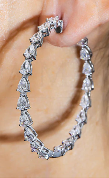 Lyndsie 7 Carats Lab Grown Pear Cut Diamond Inside Out Hoop Earrings in 18k White Gold Wear