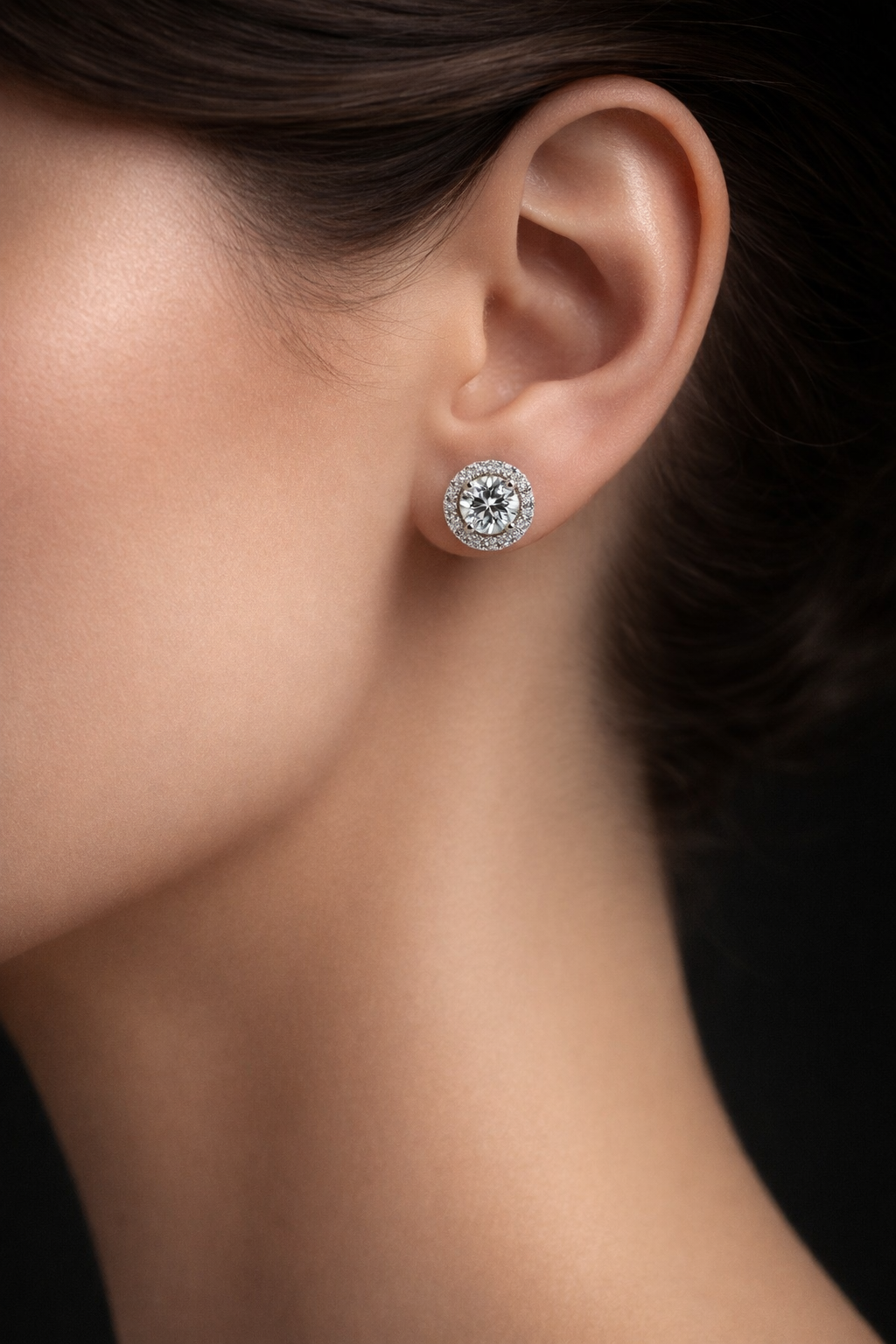 Lynlee 3 Carats Halo Lab Grown Round Cut Diamond Stud Earrings in 18K White Gold
