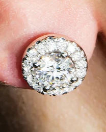 Lynlee 3 Carats Halo Lab Grown Round Cut Diamond Stud Earrings in 18K White Gold Wear