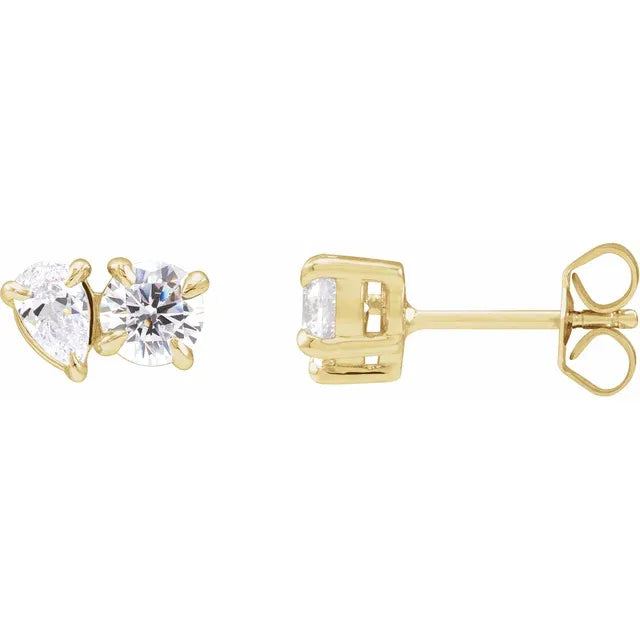 Lyrien 1.17 Carat Pear Cut Lab Grown Diamond Two-Stone Stud Earrings in 14k Yellow Gold Side