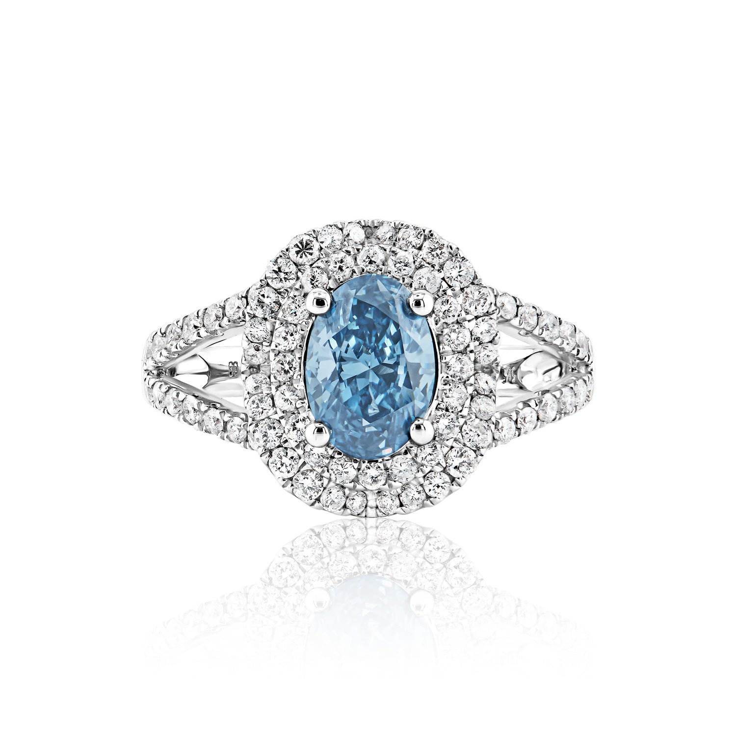 Aiyana Carat Fancy Deep Greenish Blue Oval Cut Diamond Engagement Ring in 14k White Gold