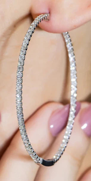 Moxie 4 Carats Round Diamond Inside Out Hoop Earrings in 14k White Gold Wear