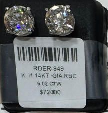 Nyomi 6 Carat Round Cut Diamond Stud Earrings