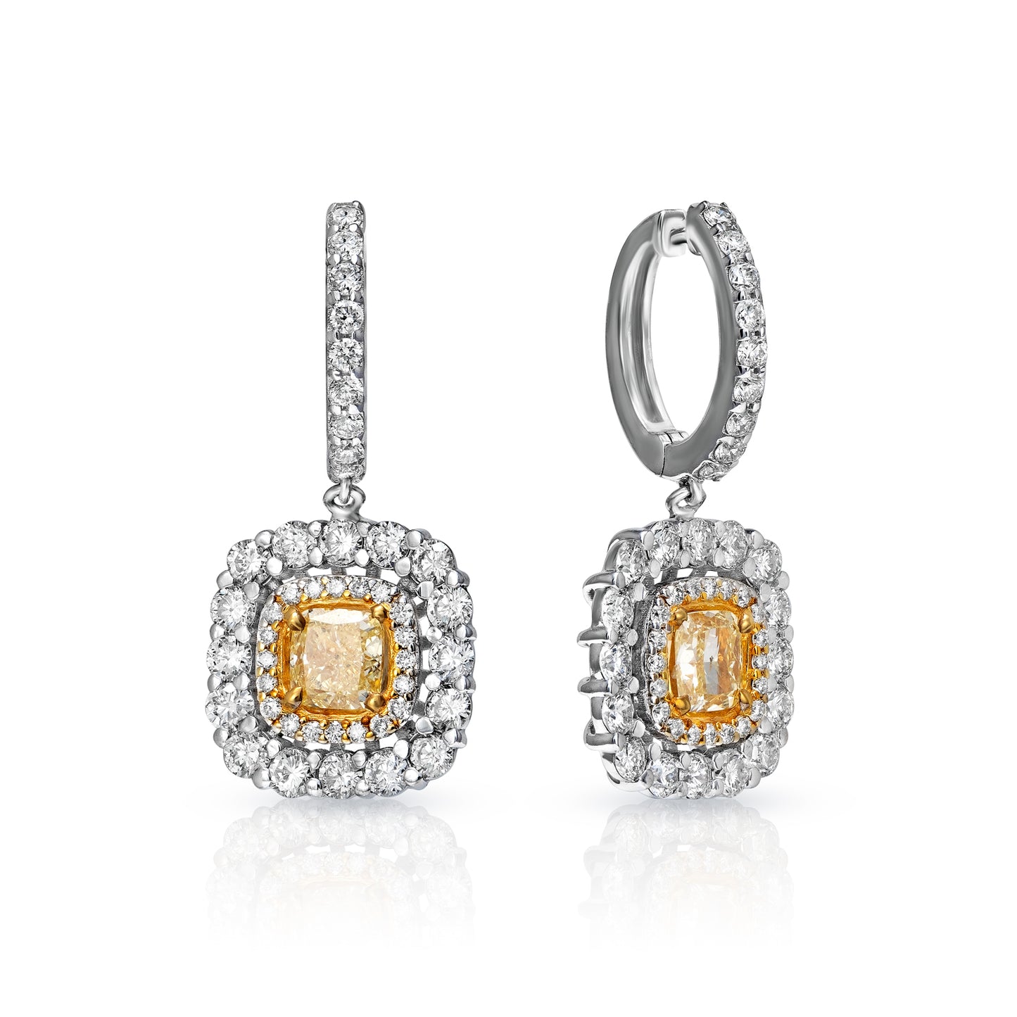 Onyx 2.87 Carats Combine Mixed Shape Yellow Diamond Drop Earrings in 14kt White Gold Side