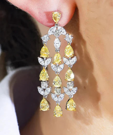 Pear Cut Fancy Yellow Diamond Chandelier Drop Earrings
