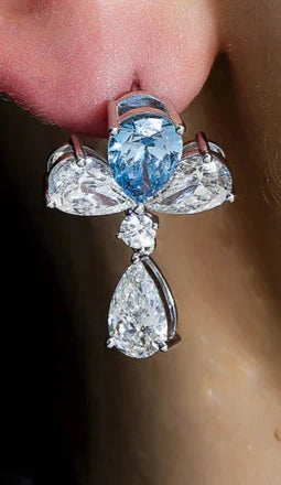 Pear Cut Fancy Vivid Blue Diamond Drop Earrings