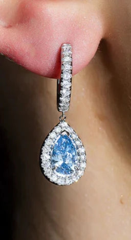 Pear Cut Fancy Vivid Blue Diamond Teardrop Earrings
