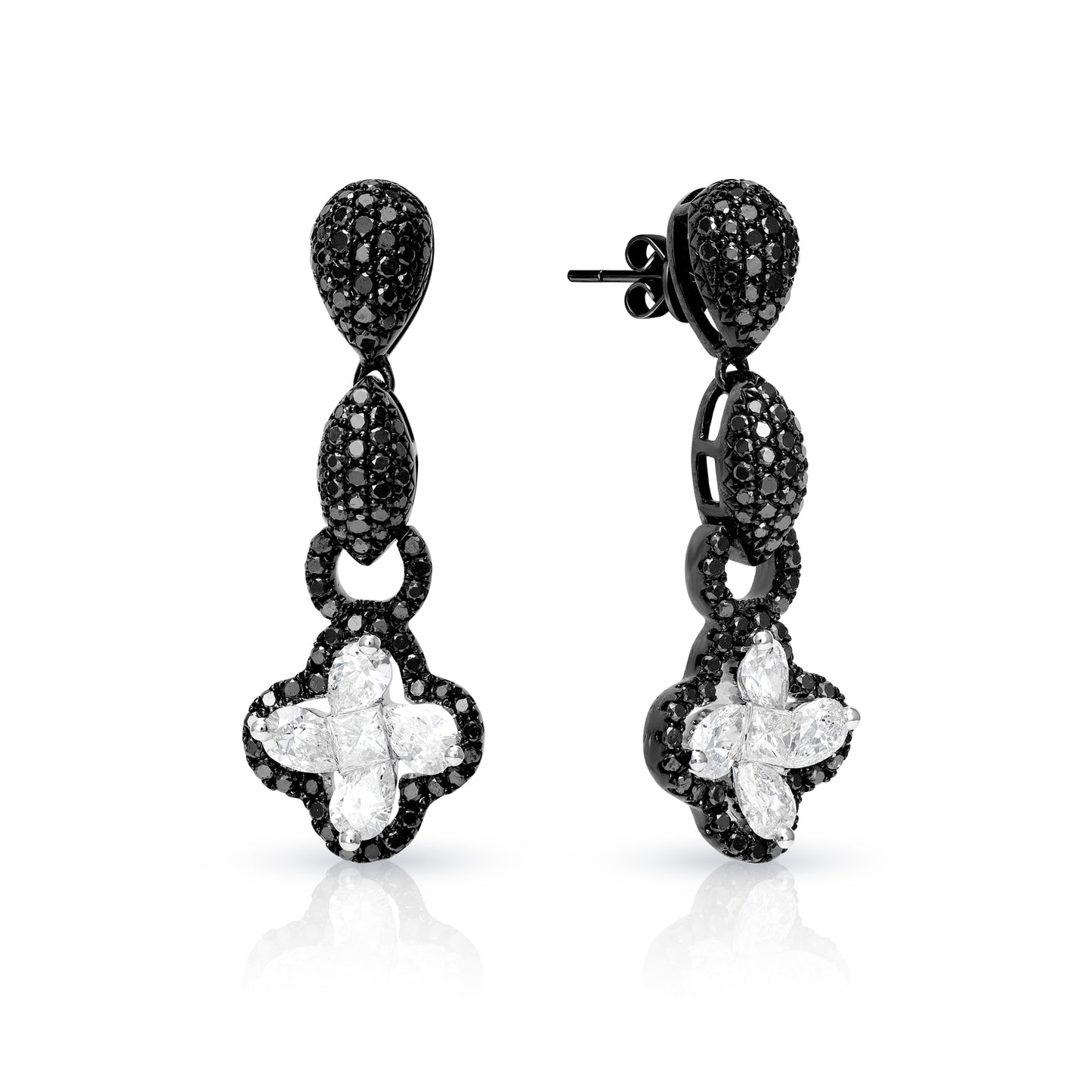 Peony 2.47 Carats Combined Mixed Shape Diamond Drop Earrings in 14k White Gold Side