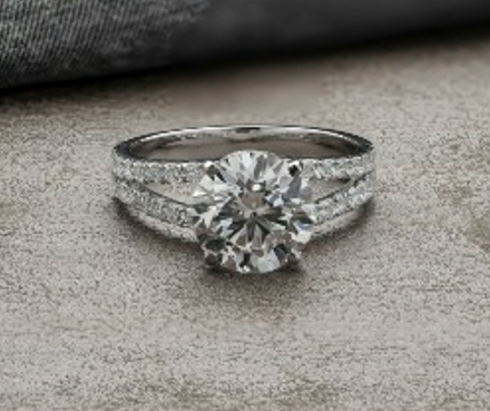 Round Cut Lab Grown Diamond Three Stone Double Shank Ring