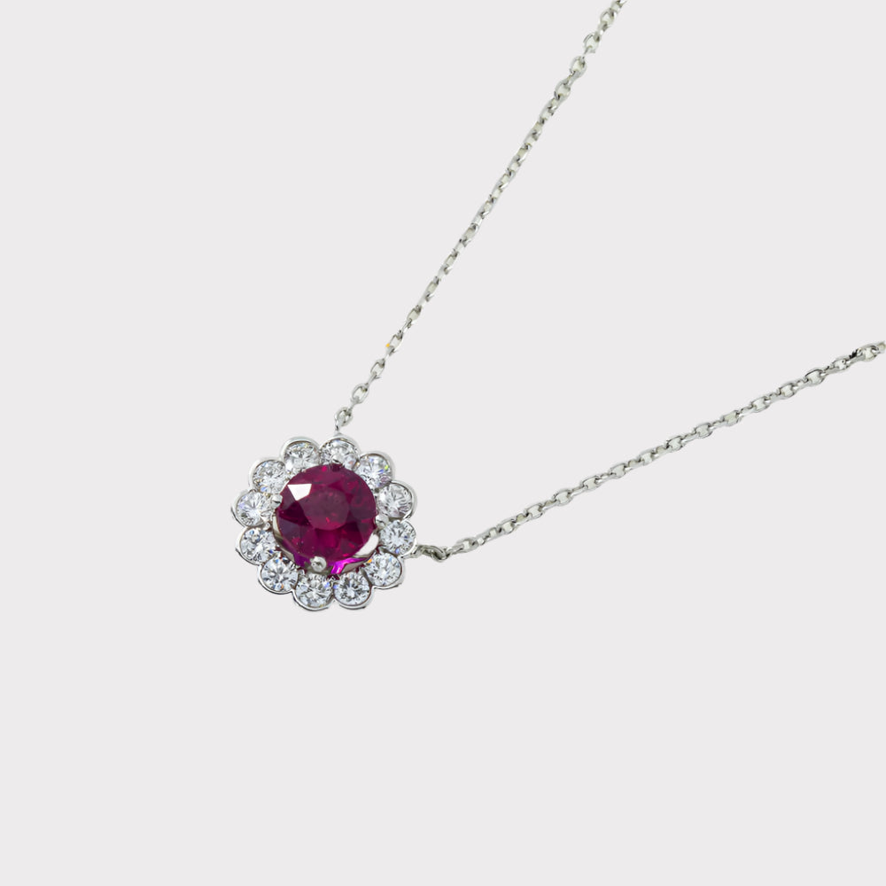 Scout 3 Carat Round Cut Diamond & Ruby Gemstone Necklace