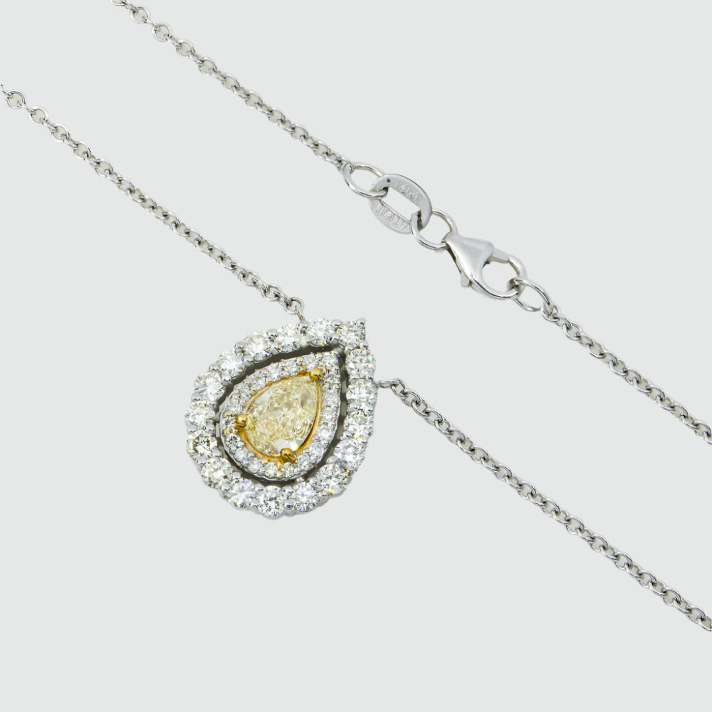 Vada 1 Carat Pear Cut Fancy Yellow Diamond Pendant & Chain Necklace Front and Back