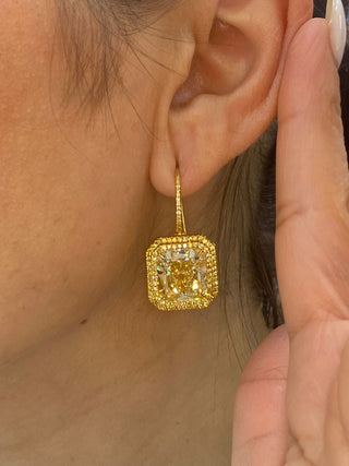 Kairi 21 Carats Fancy Yellow VS1-VVS1 Radiant Cut Diamond Drop Earrings