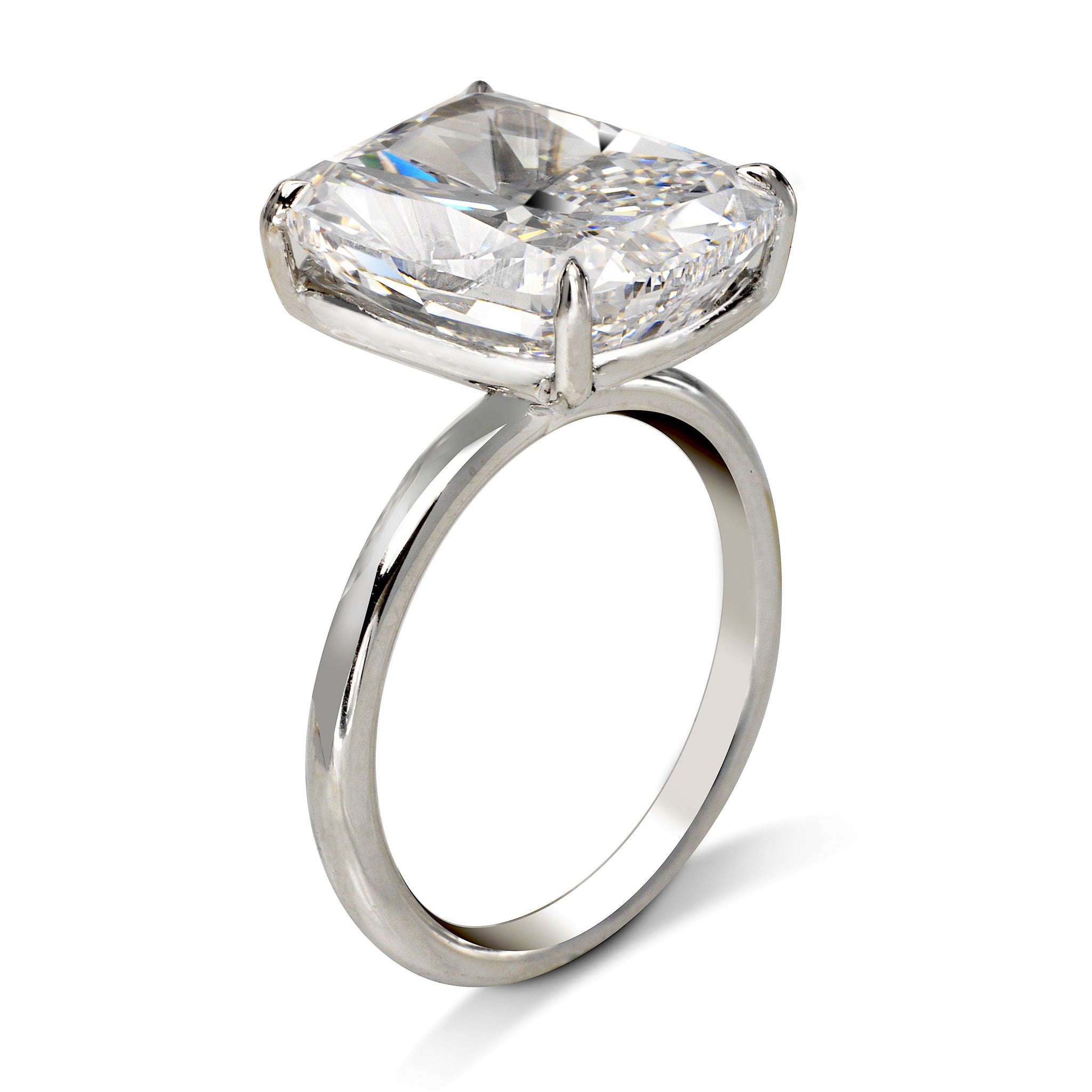 Diamond Ring Cushion Cut 10 Carat Solitaire Ring in Platinum Side View