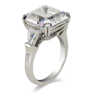 Diamond Ring Asscher Cut 12 Carat three stone ring in platinum Side View