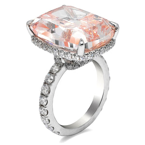 Pink Diamond Ring Cushion Cut 17 Carat Solitaire Ring in Platinum Side View