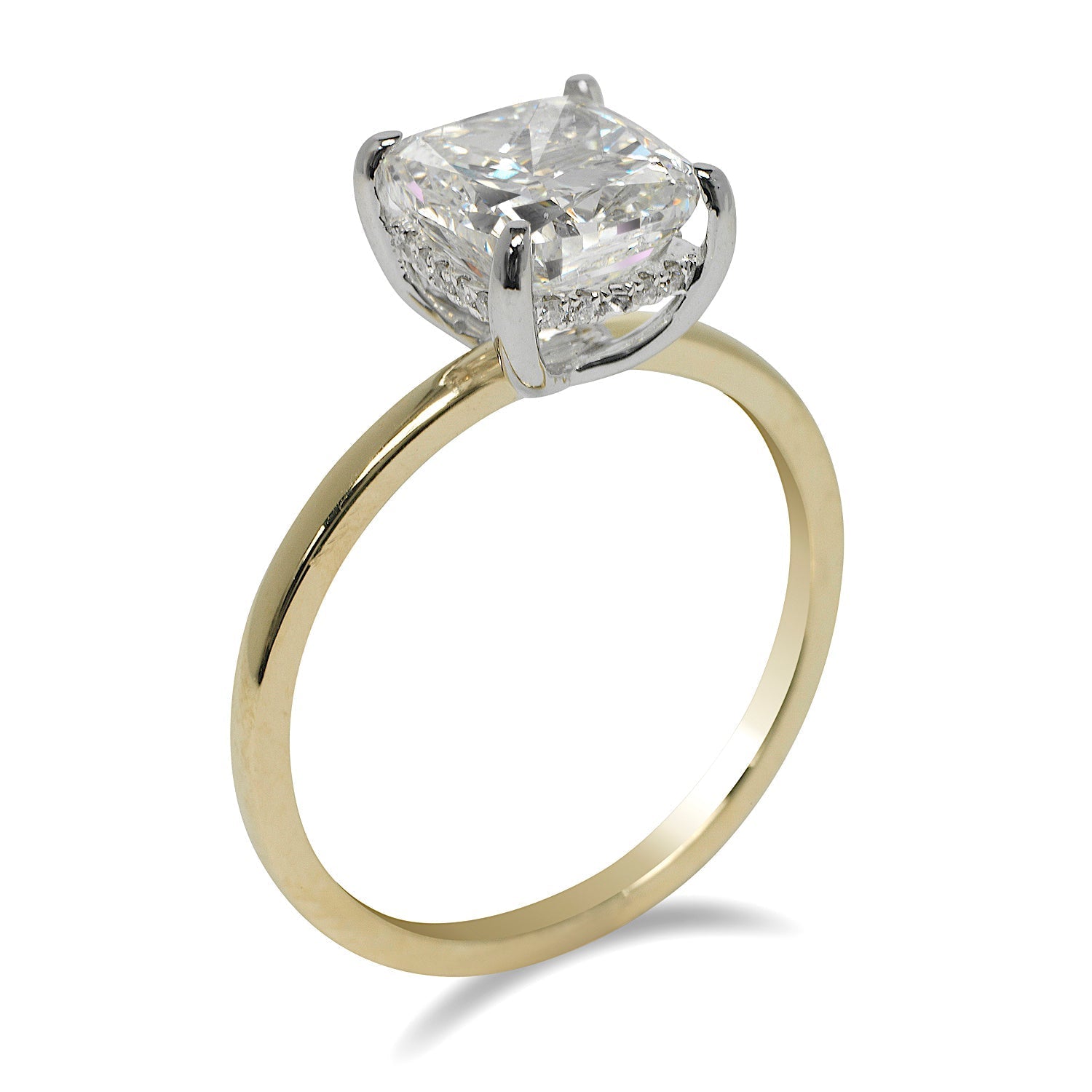 Diamond Ring Cushion Cut 2 Carat Solitaire Ring in 18K Gold Side View