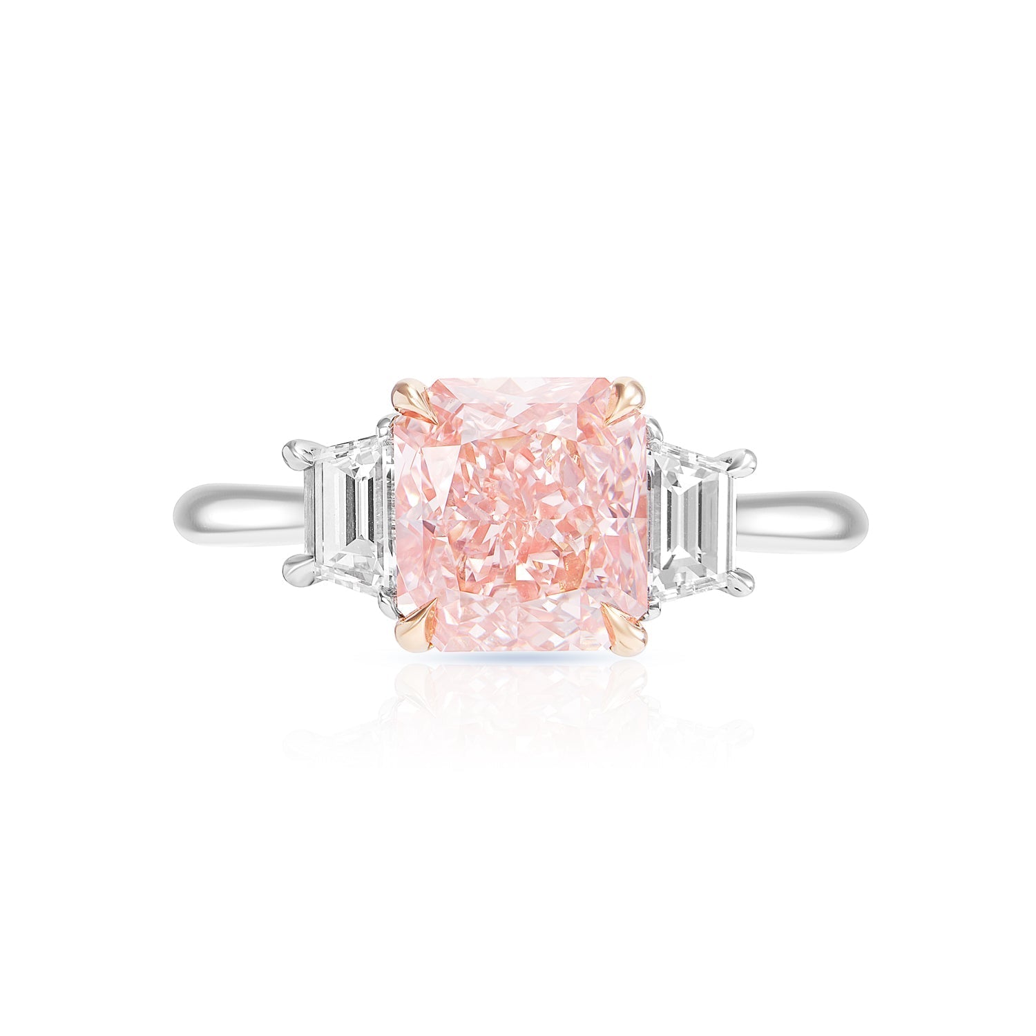 Alaia 3 Carats Cushion Cut Earth Mined Fancy Vivid Pink Diamond Engagement Ring in Platinum. Front View