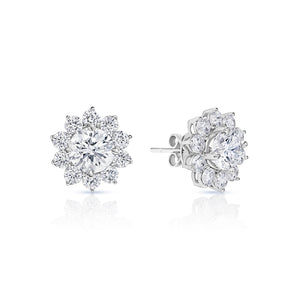 Maria 3 Carat Round Brilliant Lab Grown Diamond Stud Earrings in 18k White Gold Front and Side View