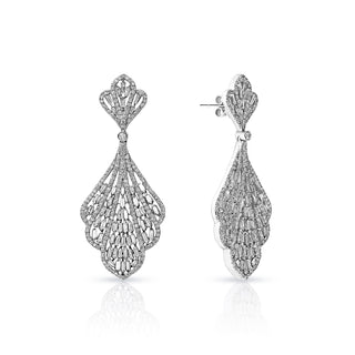 Peyton 4 Carat Combine Mixed Shape Chandelier Diamond Earrings for Ladies in 14kt White Gold Front and Side View