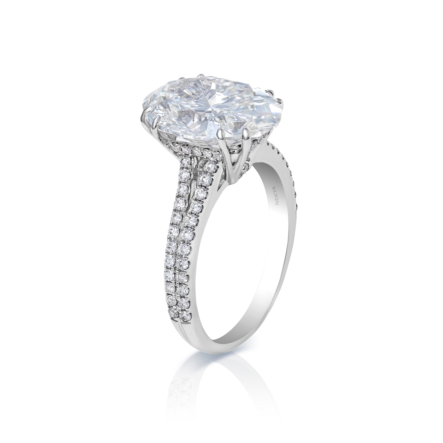 Leanna 6 Carat H VS1 Oval Cut Lab Grown Diamond Engagement Ring in Platinum Side View