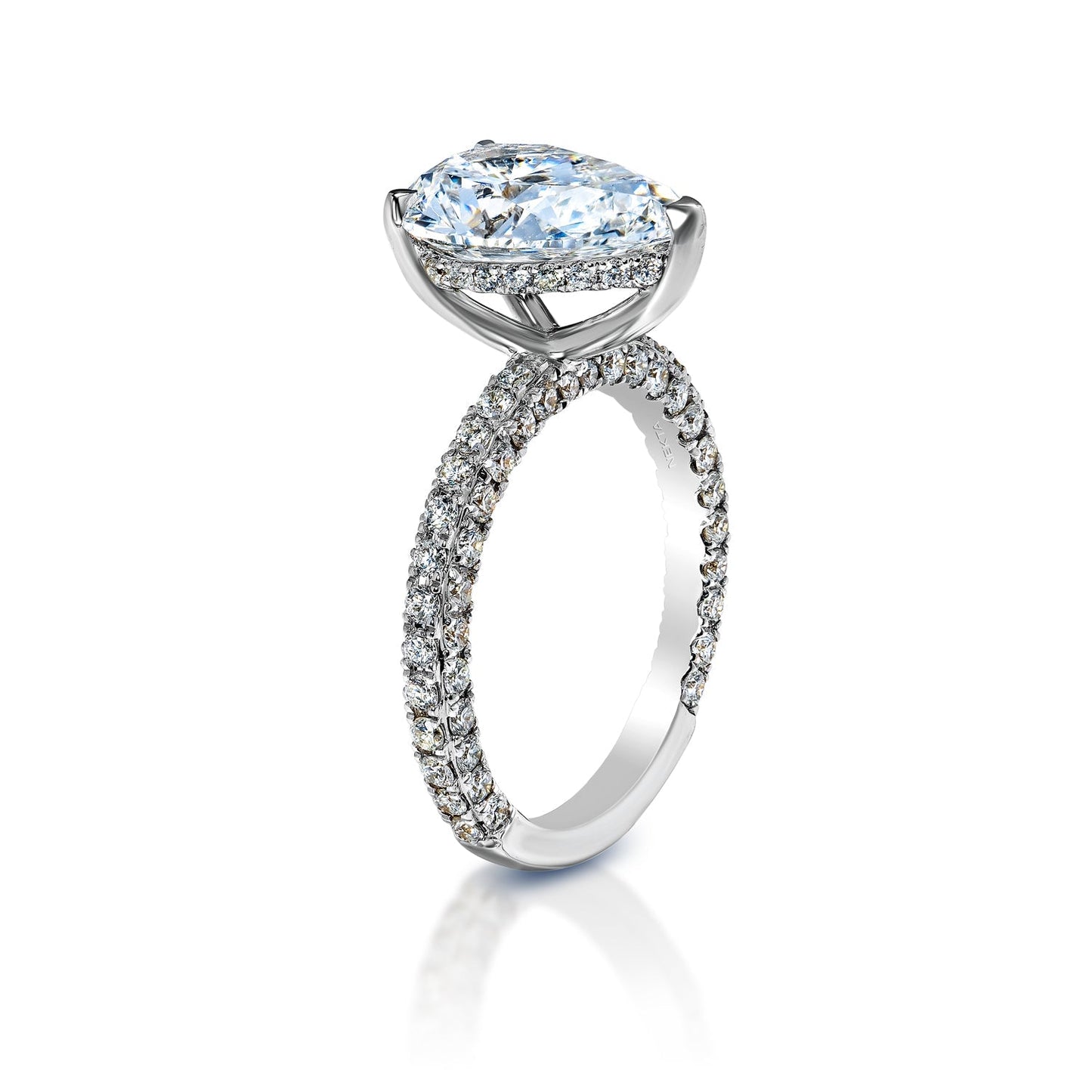 Laurica 5 Carat Pear Shaped Lab Grown Diamond Engagement Ring. IGI Certified Side View