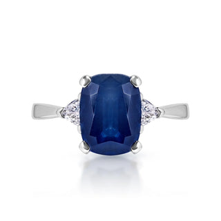 Maggie 3 Carat Oval Cut Blue Sapphire Ring in 14 Karat White Gold Front view