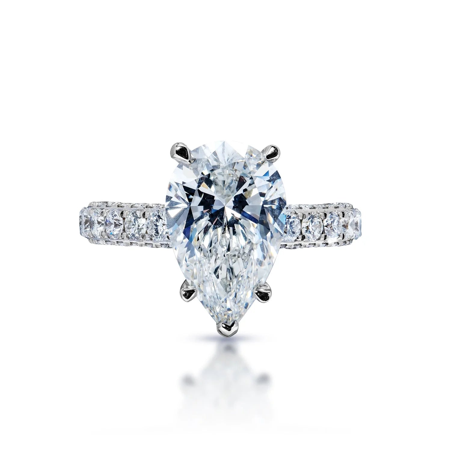 Lillie 6 Carat F VS1 Pear Shape Lab Grown Diamond Engagement Ring in 18K White Gold Front View