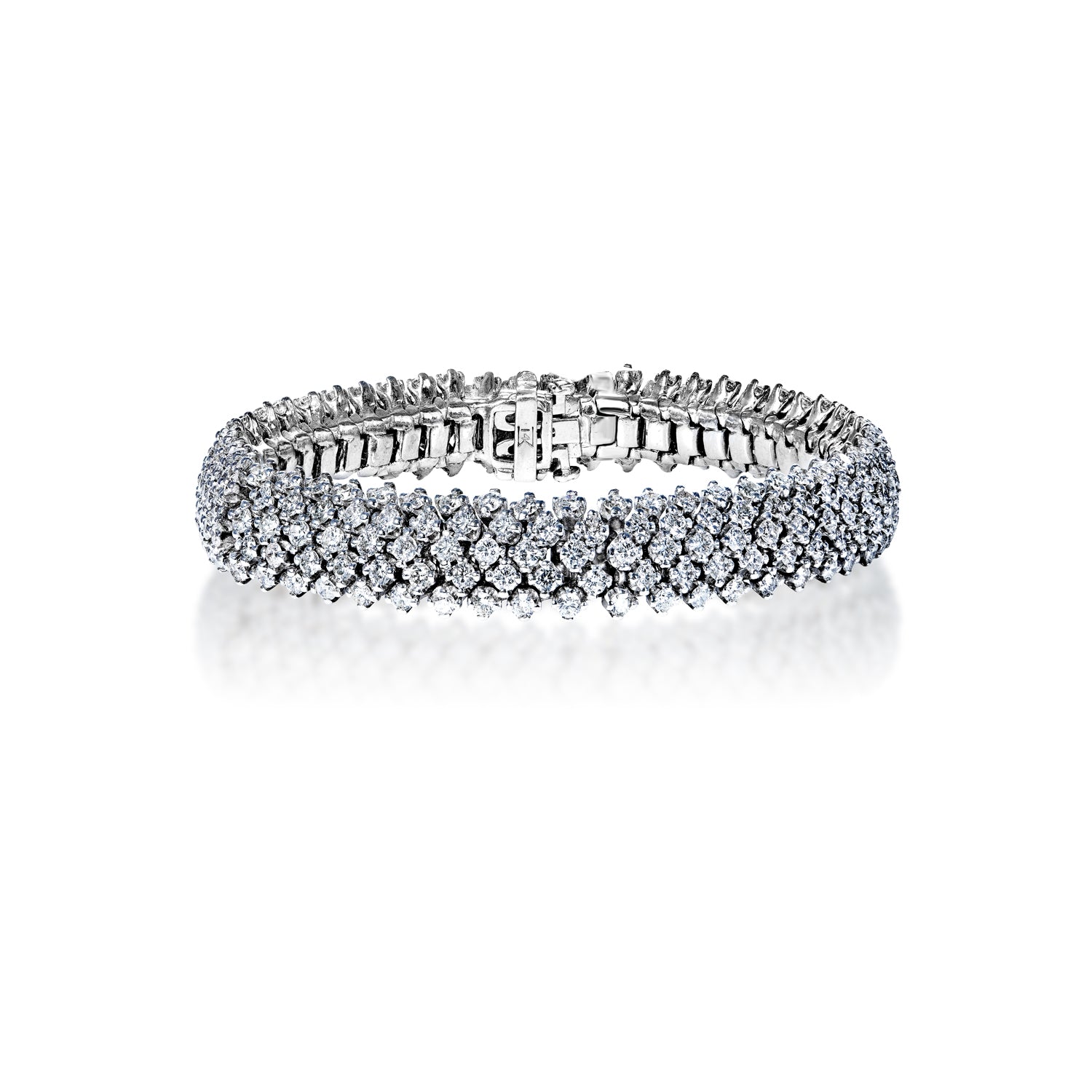 Sawyer 11 Carat Earth Mined Round Brilliant 3 Rows Diamond Bracelet in 18k White Gold Full View